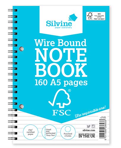 Silvine FSCTWA5 Notizblock mit FSC-Papier, 104 Seiten, A5, fein liniert, 5 Stück von Silvine