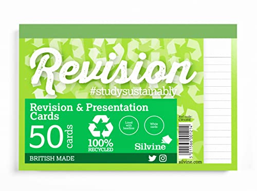 Silvine Luxpad Revision CR50RE Recycelte Lernkarten, A6, liniert, 50 Karten, Weiß von Silvine