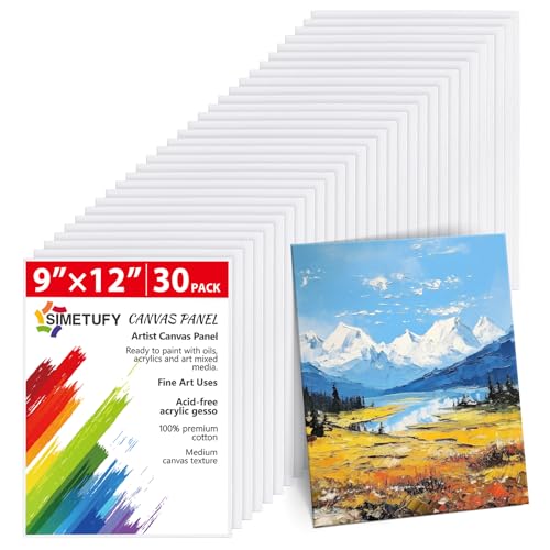 Simetufy 30 Stück 22,9 x 30,5 cm große Leinwandtafeln zum Malen, für Kinder, Kunstanfänger, blanko Leinwände zum Malen, Gesso grundiert, 100 % Baumwolle, Leinwand für Acryl, Öl, Aquarell, Temperafarbe von Simetufy