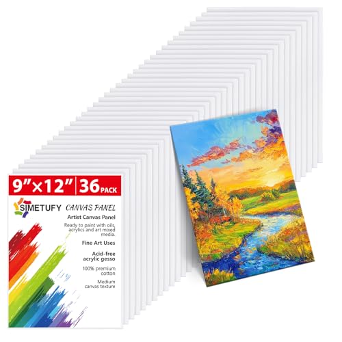 Simetufy 36 Stück 22,9 x 30,5 cm große Leinwandtafeln zum Malen, für Kinder, Kunstanfänger, blanko Leinwände zum Malen, Gesso grundiert, 100 % Baumwolle, Leinwand für Acryl, Öl, Aquarell, Temperafarbe von Simetufy