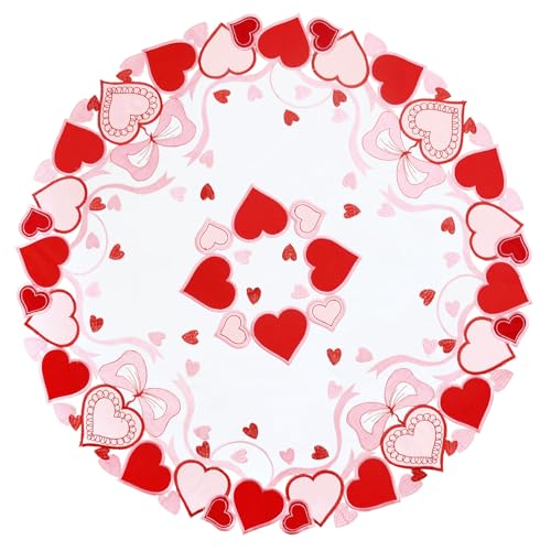 Simhomsen Kleine bestickte Herz-Tischdecke für den 14. Februar, Valentinstag, Hochzeitstag, Heiratsanträge oder Verlobungen (rund 86,4 cm) von Simhomsen