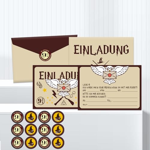 Simllyda Wizard Einladungskarten Kindergeburtstag, 12 Stück Magische Geburtstagsparty Einladungen, Enthält Party Einladungskarten, Umschläge und Aufkleber, Einladungskarte zum Party Spiel Geburtstag von Simllyda