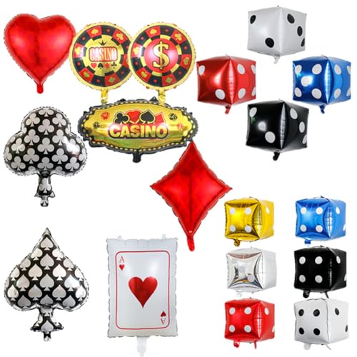 17 Stück Casino Dekoration Ballon,Casino Herz Ass Deko Luftballons,Würfel Dekoration Ballon,Rot Schwarz Spielkarten Casino Folienballons Für Game Night Casinothema Party von Simmpu