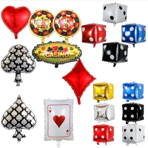 17 Stück Casino Dekoration Ballon,Casino Herz Ass Deko Luftballons,Würfel Dekoration Ballon,Rot Schwarz Spielkarten Casino Folienballons Für Game Night Casinothema Party von Simmpu