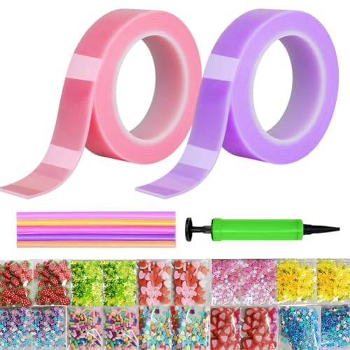 28 Stück Doppelseitiges Klebeband Set,Nano Tape Bubbles Set,DIY Craft Nano Klebeband Bubble Für Kinder 5cm Rosa Blowing Bubble Tape Bubble Tape Toy Kit mit Pailletten Aufkleber von Simmpu