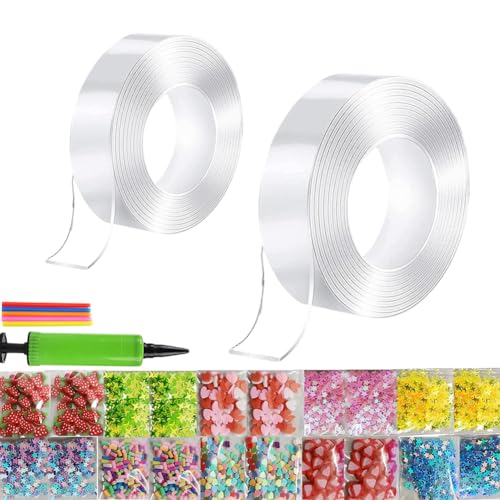 28 Stück Doppelseitiges Klebeband Set,Nano Tape Bubbles Set,DIY Craft Nano Klebeband Bubble Für Kinder 5cm Weiß Transparent Bubble Tape Bubble Tape Toy Kit mit Pailletten Aufkleber von Simmpu