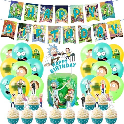 32PCS Rick Geburtstag Deko,Rick Geburtstagsdeko Luftballons Rick Party Dekoration Rick Kuchendeko Cupcake Topper von Simmpu