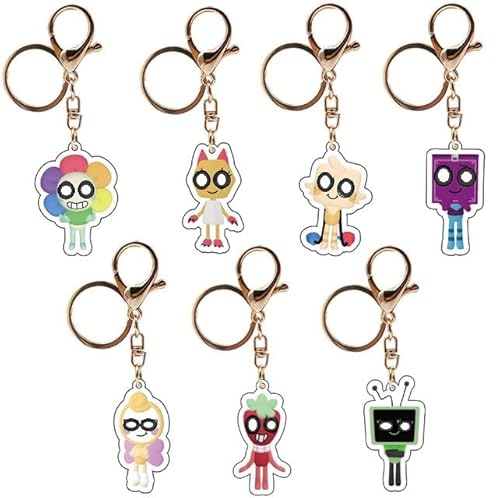 7 Stück Welt Horror Spiele Keychain Set, Mini Schlüsselanhänger Set, Cartoon Charakter Anhänger, Niedlich Anime Acryl Rucksack Keychain, Dekorationen für Kinder Jungen Mädchen von Simmpu