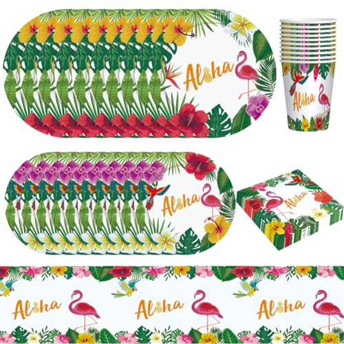 Flamingo Party Geschirr Set,41 Stück Hawaiian Party Tableware Set,Aloha Party Geschirr Set,Hawaiian Tropische Partygeschirr Luau Aloha Geschirr Teller und Servietten Geeignet für 10 Gäste von Simmpu