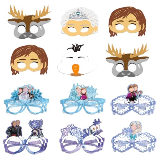 Simmpu 12 Stück Princesses Kinder Party Masken, mit 12 Stück Princesses Kreative Papierbrille, Papier Party Brille, für Cosplay Maskerade Kindergeburtstag Partyzubehör von Simmpu