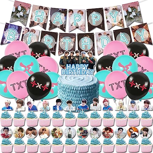 Simmpu 44PCS TXT Geburtstag Deko,TXT Geburtstagsdeko Luftballons TXT Party Dekoration TXT Kuchendeko Cupcake Topper von Simmpu