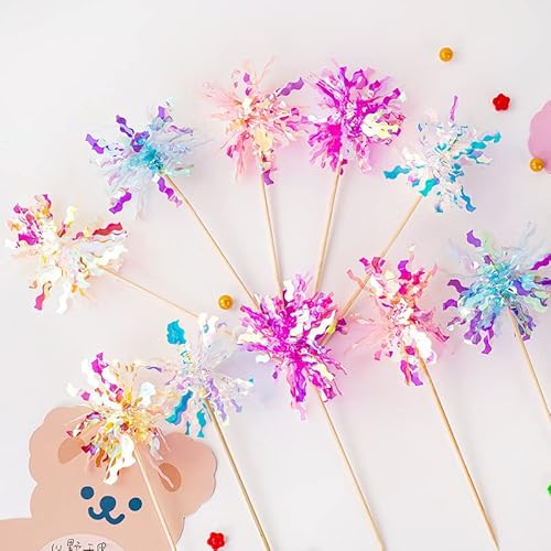 16 Stück Fransen-Kuchendekorationen Picks Regenseide Cupcake Topper Feuerwerk Form Kuchendekorationen Dekoration für Babyparty Dekoration Hochzeit Party Zubehör von Simple polymer