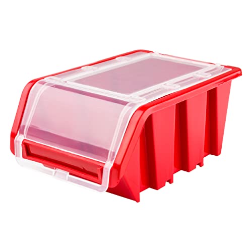 SimpleThing 20 Stück Stapelboxen mit Deckel Größe 120 x 195 x 90 mm Farbe Rot | Werkstatt Wandregal Sortierbox Stapelkiste von SimpleThing