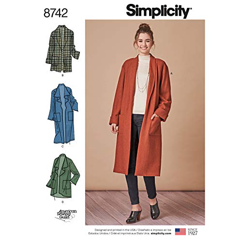 Simplicity Schnittmuster US8742A Oberteil, Weste, JKTS, Mäntel, A (XS-S-M-L-XL) von Simplicity