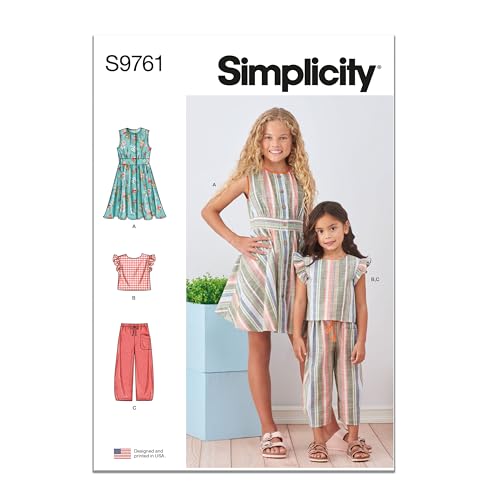 SIMPLICITY SS9761K5 Kinder Mädchen Kleid, Oberteil und Hose K5 (7-8-10-12-14) von Simplicity