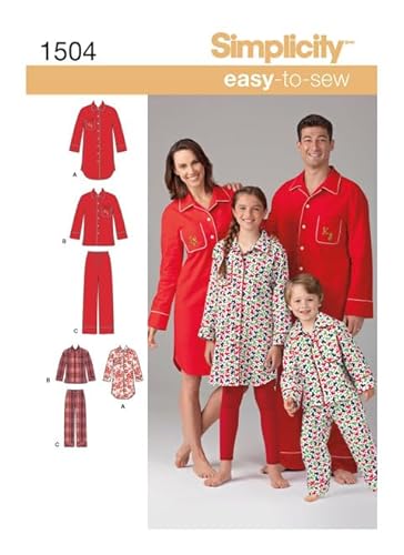 Simplicity 1504 Child's, Teen's and Adult's Matching Pajama Sewing Patterns, Children's Sizes XS-L and Adult's Sizes XS-XL von Simplicity