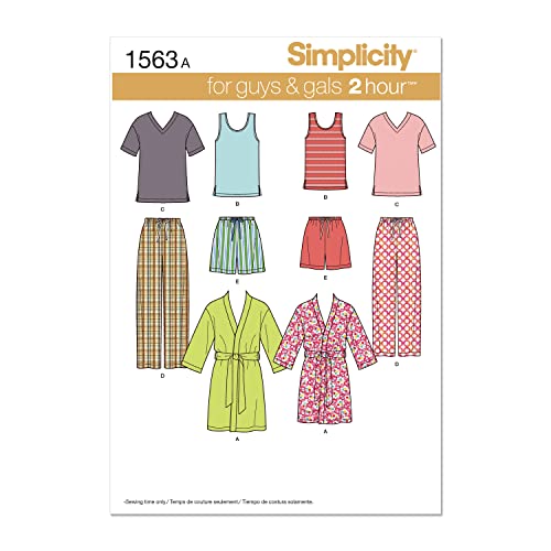 Simplicity Simplcity Schnittmuster 1563: Nachtwäsche für Damen und Herren, Größe A, Papier, weiß, A (XS-S-M-L-XL) von Simplicity