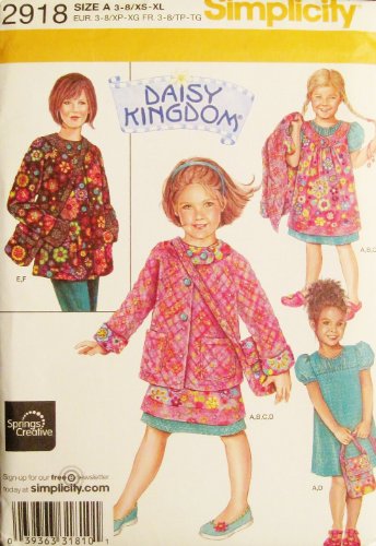 Simplicity 2918 Muster Gänseblümchen Kingdom Kinderkleid, Pullover, Jacke und Geldbörse, Größe A 3–8/XS-XL von Simplicity