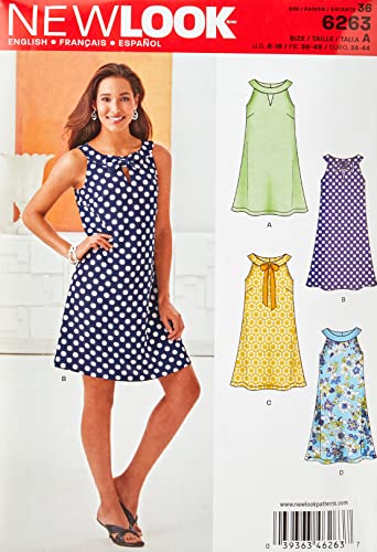 Simplicity Sewing Pattern U06263A Misses' A-Line Dress Sizes (8-10-12-14-16-18) New Look Schnittmuster 6263: A-Linien-Kleid für Damen, Größe A (36-38-40-42-44-46), Papier, weiß von Simplicity