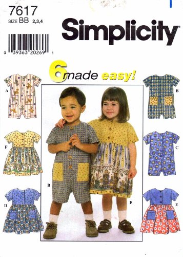 Simplicity 7617 Schnittmuster für Mädchen, Strampler & Kleid, Größe 2 - 3 - 4 von Simplicity