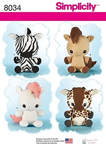 Simplicity Crafts Schnittmuster 8034 Giraffe, Zebra, Einhorn & Pony Stofftier Spielzeug von Simplicity