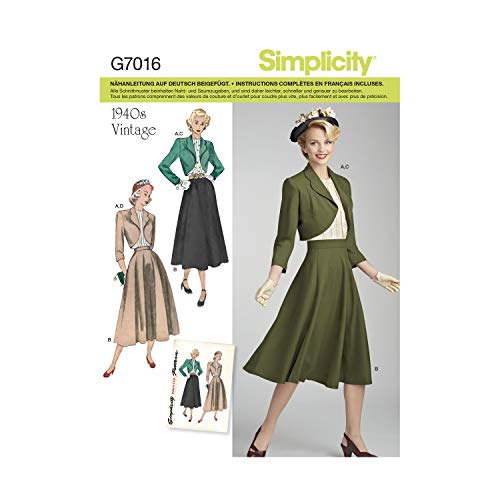 Simplicity Patron 7016 Vintage Damen Set, Weiß, 34-42 von Simplicity