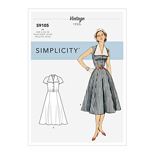 Simplicity SS9105H5 Schnittmuster S9105 Damenkleid mit abnehmbarem Kragen, verschieden, H5 (6-8-10-12-14) von Simplicity