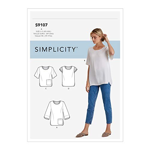 Simplicity SS9107A Schnittmuster S9107 Damen-Tops mit Ärmeln und Längenvariation, verschieden, A (XS-S-M-L-XL-XXL) von Simplicity