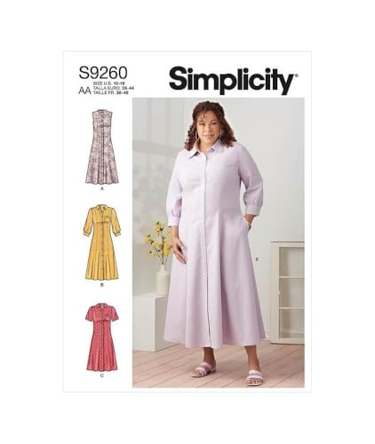 Simplicity SS9260AA Misses' and Women's Button Front Dress Sewing Pattern Packet, Code 9260 Schnittmuster, Papier, Weiß, Sizes 10-18 von Simplicity