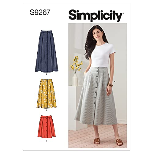 Simplicity SS9267H5 Misses' Button Front Skirt Sewing Pattern Packet, Code 9267 Schnittmuster, Papier, Weiß, Sizes 6-14 von Simplicity