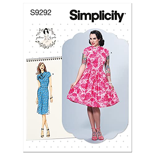 Simplicity SS9292E5 Misses' Mandarin Collar Fitted Dress Sewing Pattern Packet, Code 9292 Schnittmuster, Papier, Weiß, Sizes 14-22 von Simplicity