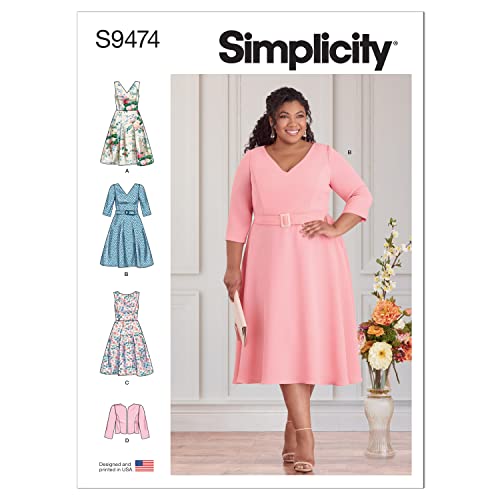 Simplicity Schnittmuster-Set für Damen, Jacke und Kleid, Code S9474, Größen 26W-28W-30W-32W, mehrfarbig von Simplicity