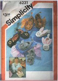 Simplicity Schnittmuster 6231 für Tierpantoffeln Junge Mädchen S M L Vintage 1983 von Simplicity