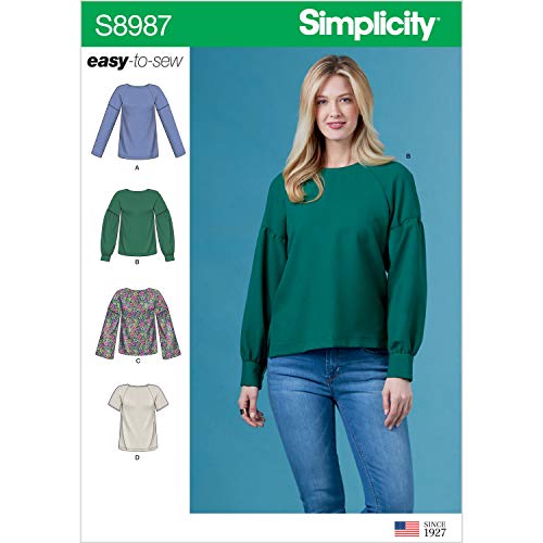 Simplicity Sewing Pattern R10262 / S8987 - Misses' Tops with Sleeve Variations, Size: H5 (6-8-10-12-14) von Simplicity