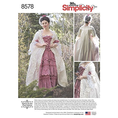 Simplicity Simplcity 8578Simplicity Pattern 8578 Damen Kleid aus dem 18. Jahrhundert, Papier, weiß, R5 (14-16-18-20-22) von Simplicity