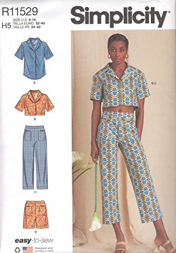 Simplicity by Design Sewing Pattern R11529 Misses' Set of Shirts, Cropped Pants and Shorts H5 (Size 6-14) von Simplicity