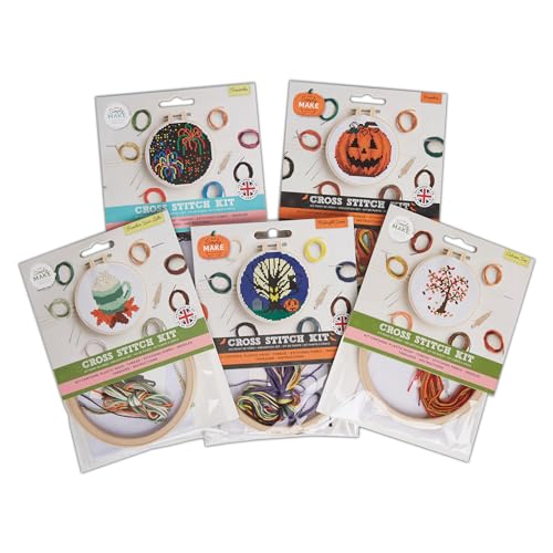 Simply MAKE Kreuzstich Halloween Bundle Bastelset für Kinder und Erwachsene, einschließlich Reifen, Stickgarn, Stoff und Nadel, perfekt für Erwachsene Handwerk und Anfänger, von Simply MAKE