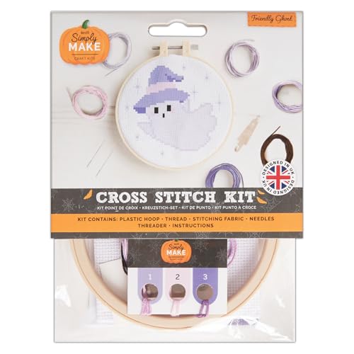 Simply MAKE Kreuzstich-Set Freundliches Geister-Design, Halloween, Reifen, Stickgarn, Stoff & Nadel, für Anfänger, Anfänger, Kreuzstich-Bastelset, tolle Geschenke, Bastel-Hobbyisten, Halloween-Dekor Simply MAKE Kreuzstich-Set Freundliches Geister-Design, Halloween, Reifen, Stickgarn, Stoff & Nadel, für Anfänger, Anfänger, Kreuzstich-Bastelset, tolle Geschenke, Bastel-Hobbyisten, Halloween-Dekor von Simply MAKE