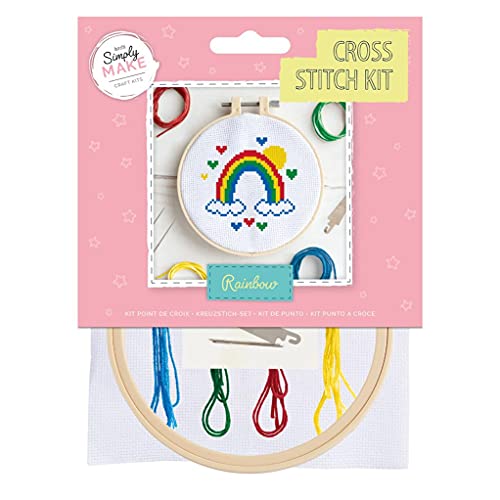 Simply MAKE Kreuzstich-Set – Regenbogen-Design für Kinder und Erwachsene, inklusive Reifen, Stickgarn, Stoff und Nadel – perfekt für Erwachsene Handwerk und Anfänger – Starter-Kreuzstich-Bastelset von Simply MAKE