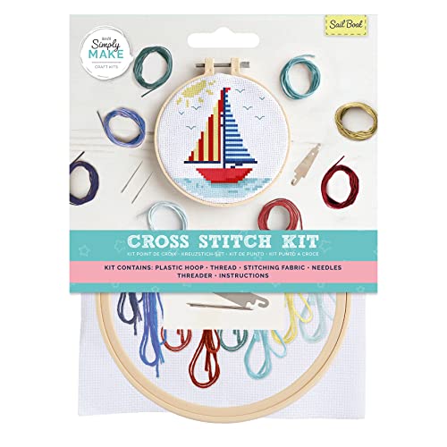 Simply MAKE Kreuzstich-Set – Segelboot-Design für Kinder und Erwachsene, einschließlich Reifen, Stickgarn, Stoff und Nadel, perfekt für Erwachsene und Anfänger, Starter-Kreuzstich-Bastelset von Simply MAKE