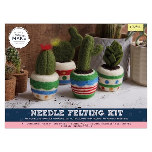 Simply MAKE Nadelfilz Kit, Kaktus 4 Pack, Mehrfarbig, Einzel-Bastelset, Nadelfilz-Kit mit Filznadeln und Filzwolle, Ideale Nadelfilz-Kits für Anfänger, Spaß DIY Bastelset von Simply MAKE