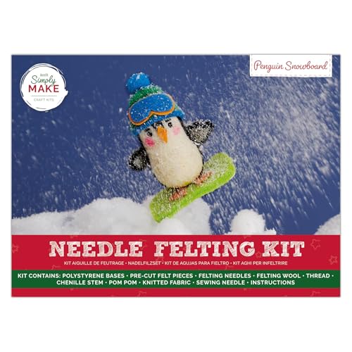 Simply MAKE Nadelfilz Kit, Snowboard Pinguin, Mehrfarbig Einzelne Bastelset, Nadelfilz Kit mit Filznadeln und Filzwolle, Ideale Nadelfilz Kits für Anfänger, Spaß DIY Bastelset von Simply MAKE