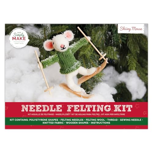 Simply MAKE Nadelfilz Kit Skifahren Maus Mehrfarbig Einzelne Bastelset Nadelfilz Kit mit Filznadeln und Filzwolle Ideale Nadelfilz Kits für Anfänger Spaß DIY Bastelset von Simply MAKE