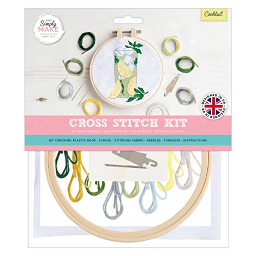 Simply MAKE docrafts Cross Stitch Hoop Embroidery Kit, Cocktail DIY Make Your Own Craft Set, For Adults, Older Children, Kids, Beginners, Experienced Crafters, Perfect Hobby von Simply MAKE