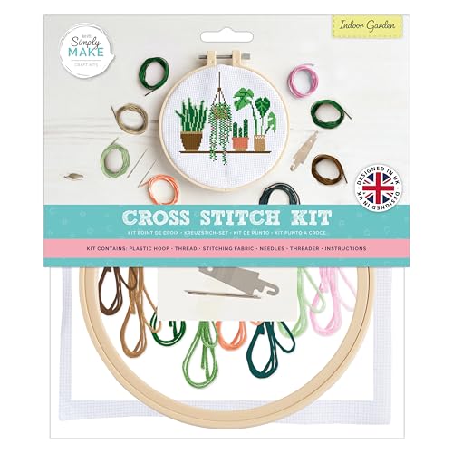 Simply MAKE docrafts Kreuzstich Hoop Stickerei Kit Indoor Garden DIY DIY Basteln Set für Erwachsene Ältere Kinder Kinder Anfänger Erfahrene Bastler Perfektes Hobby von Simply MAKE