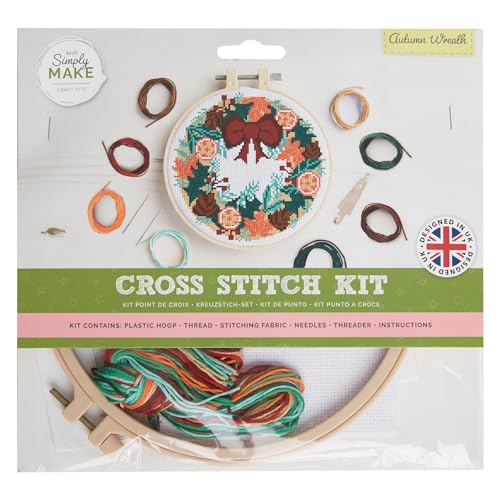 Simply Make DSM 106218 Kreuzstich-Set, Herbstkranz, Including Hoop, Embroidery Thread, Fabric & Needle von Simply MAKE