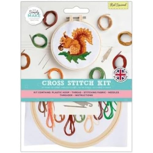 Simply Make DSM 106227 Kreuzstich-Set, Kunst-und Bastelset, Tiermotiv, Rotes Eichhörnchen, 5" Hoop von Simply MAKE