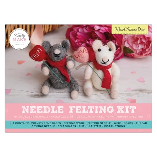 Simply MAKE Nadelfilz Kit, Herz Maus Duo, Mehrfarbig, Einzel-Bastelset, Nadelfilz-Kit mit Filznadeln und Filzwolle, Ideale Nadelfilz-Kits für Anfänger, Spaß DIY Bastelset von Simply MAKE