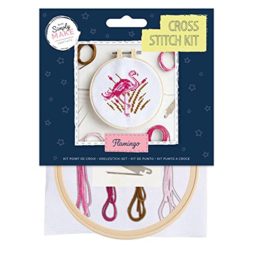 Simply MAKE Kreuzstich-Set – Flamingo-Design für Kinder und Erwachsene, einschließlich Reifen, Stickgarn, Stoff und Nadel, perfekt für Erwachsenen-Bastelarbeiten und Anfänger, von Simply MAKE