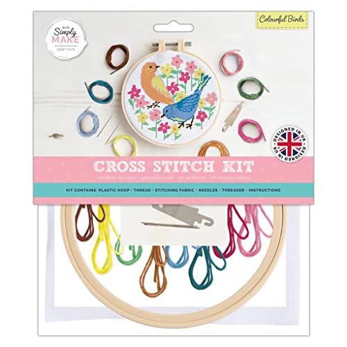 Simply MAKE Kreuzstich-Set mit bunten Vögeln für Erwachsene, ein perfektes Geschenk für jeden Kreativitäts- und Hobby-Enthusiasten, ideal für Anfänger, erste Starter-Sets, machen Sie Ihre eigenen von Simply MAKE